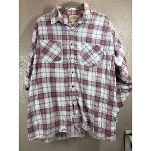 Drygoods Men's Saugatuck Company Burgundy Gray Plaid Flannel Button Up Shirt 2XL